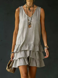 Full Size Ruffled Hem V-Neck Sleeveless Dress Plus Size