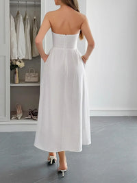 Strapless A-Line Midi Dress with Pockets