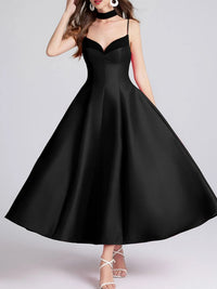 Sweetheart Spaghetti Strap Midi Dress with Collar