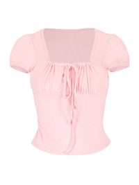 Tie-Front Puff Sleeve T-Shirt