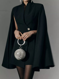 One Button Fitted Mini Blazer Dress with Cape Sleeves