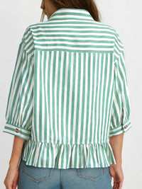 Striped Ruffle Hem Button-Down Shirt