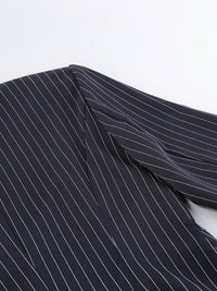 Striped Blazer & Mini Skirt Set with Neck Tie