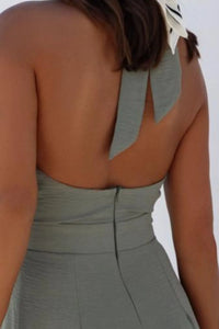 Halter Neck Wide Leg Jumpsuit with Keyhole Detail