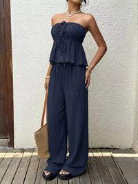 Textured Tube Top & Wide Leg Pants Set
