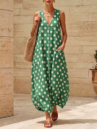 Polka Dot V-Neck Sleeveless Maxi Dress